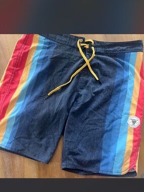 Vissla Navy Retro Stripe Men’s Swim Trunks Size 34